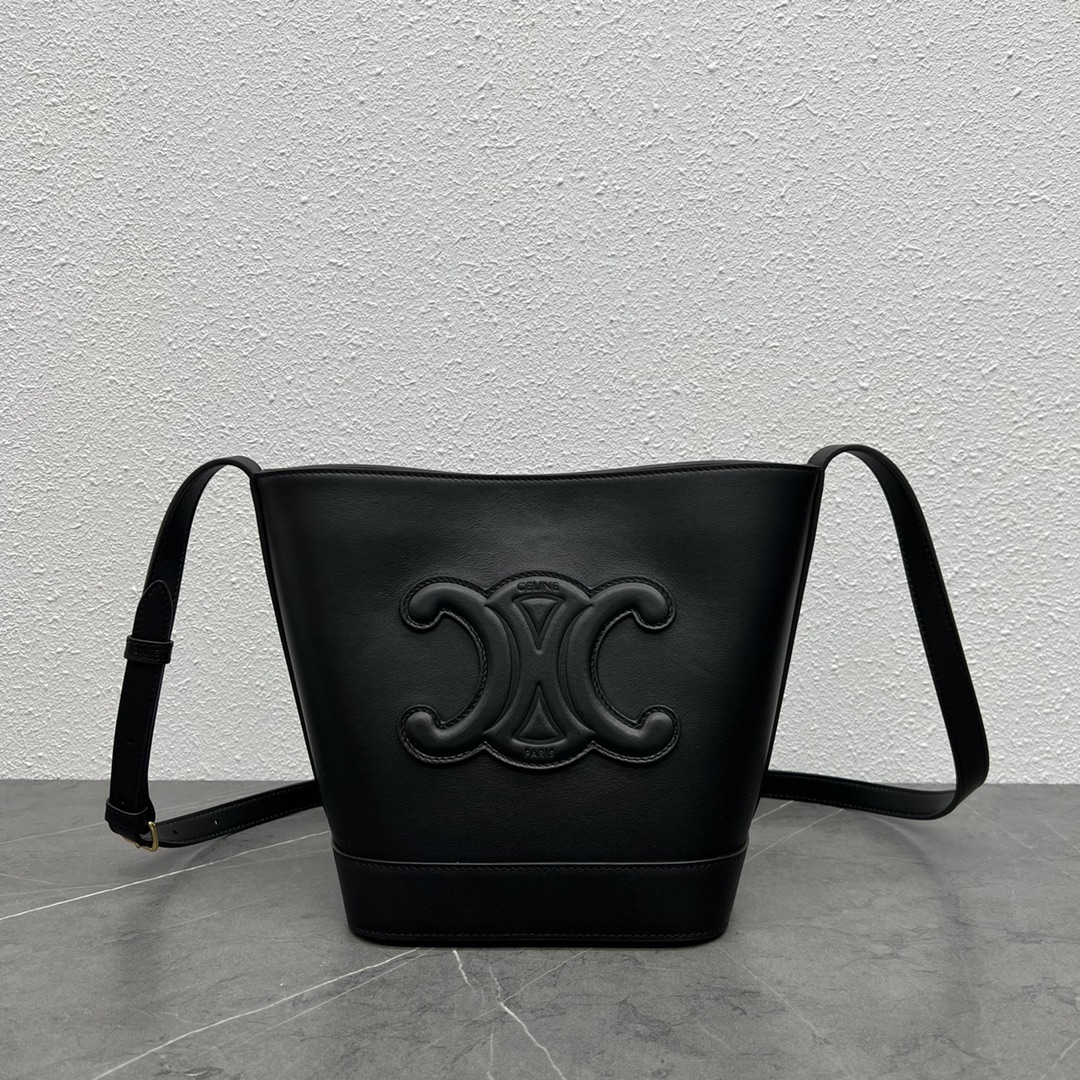 Celine Small Bucket Cuir Triomphe Shoulder Bag In Smooth Calfskin Black 198243